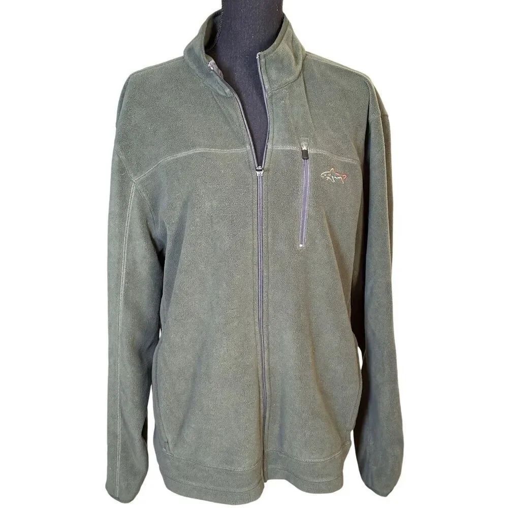 Greg Norman For Tasso Elba Five Iron Men's Army Green Fleece Full Zip Sweater Sz
